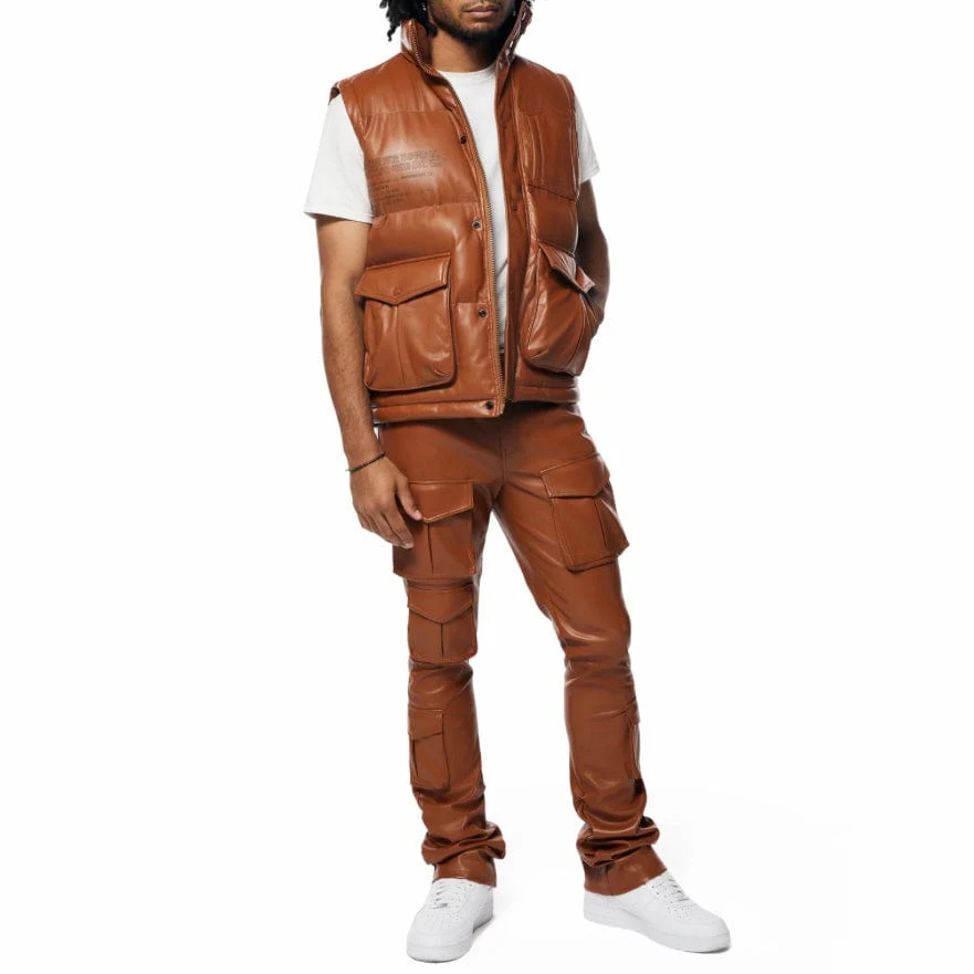 Smoke Rise Utility Vegan Leather Vest (Cognac) WV23685 - Image 8