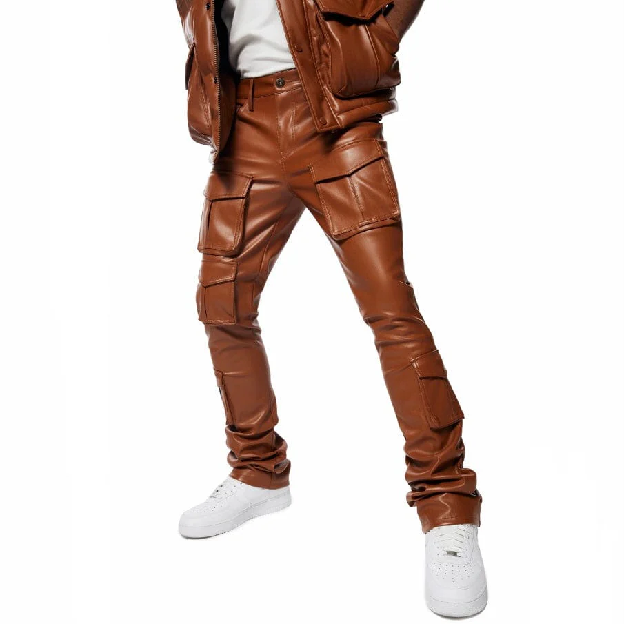 Smoke Rise Vegan Leather Stacked Utility Pants (Cognac) WP23685 - Image 10