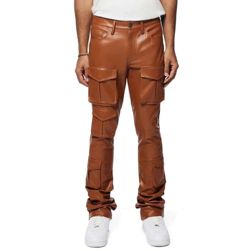 Smoke Rise Vegan Leather Stacked Utility Pants (Cognac) WP23685 - Image 3