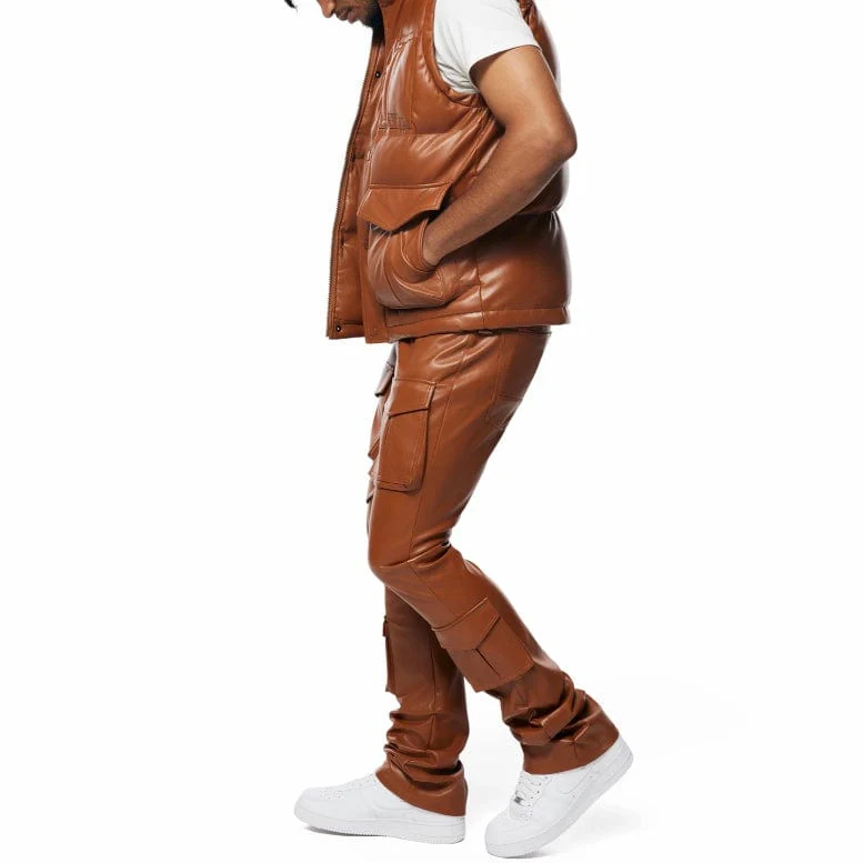 Smoke Rise Vegan Leather Stacked Utility Pants (Cognac) WP23685 - Image 6
