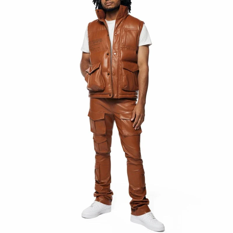 Smoke Rise Vegan Leather Stacked Utility Pants (Cognac) WP23685 - Image 8
