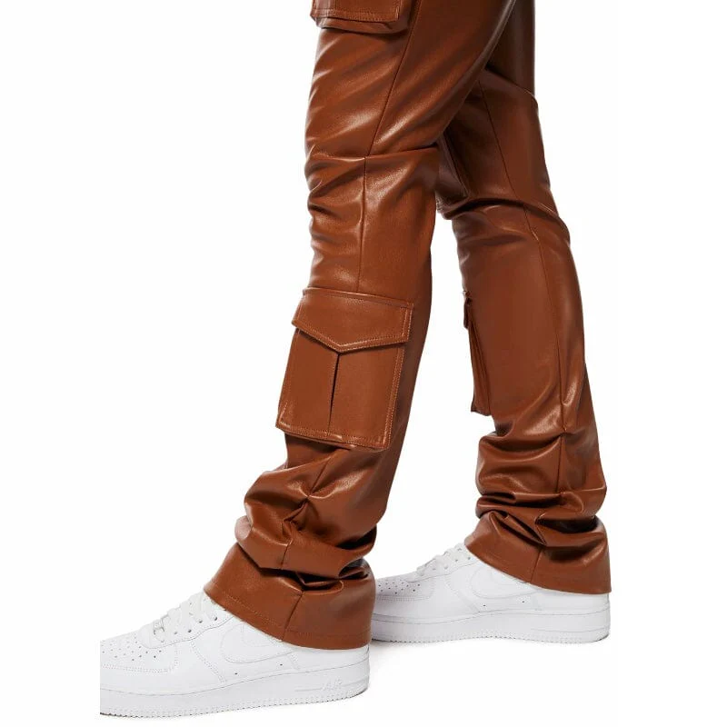 Smoke Rise Vegan Leather Stacked Utility Pants (Cognac) WP23685 - Image 9