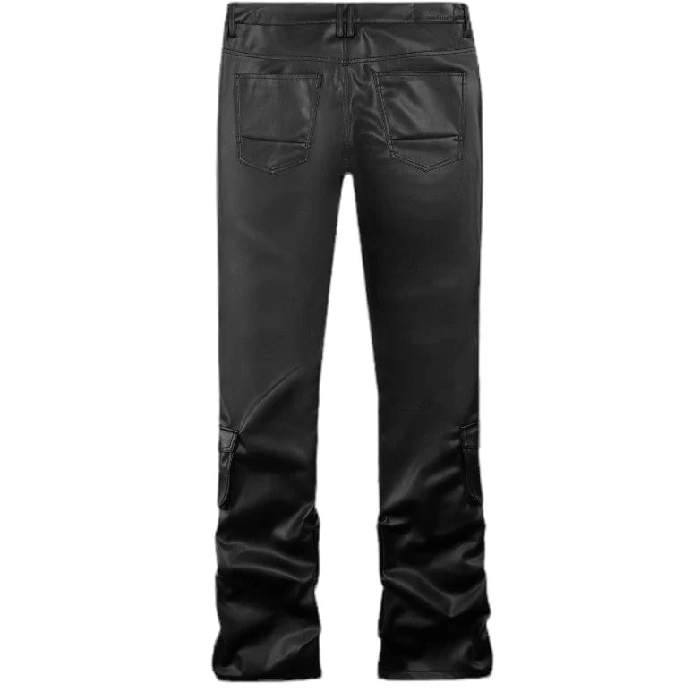 Smoke Rise Vegan Leather Stacked Utility Pants (Black) WP23685 - Image 2