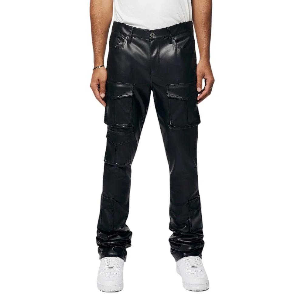 Smoke Rise Vegan Leather Stacked Utility Pants (Black) WP23685 - Image 3