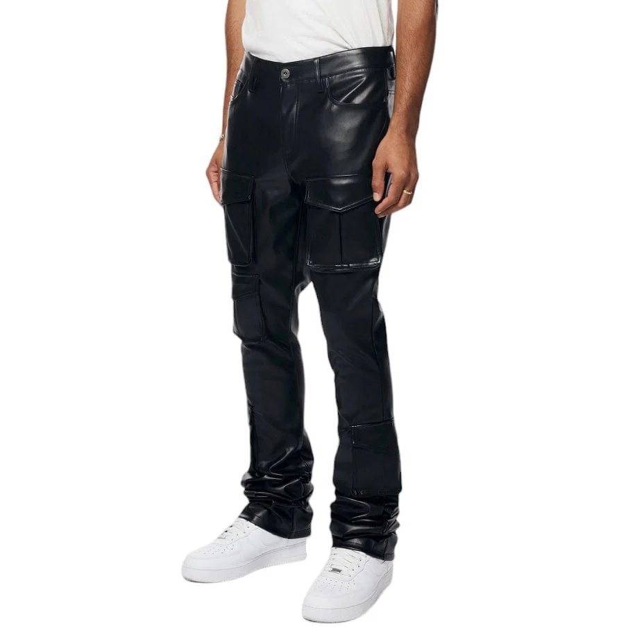 Smoke Rise Vegan Leather Stacked Utility Pants (Black) WP23685 - Image 4