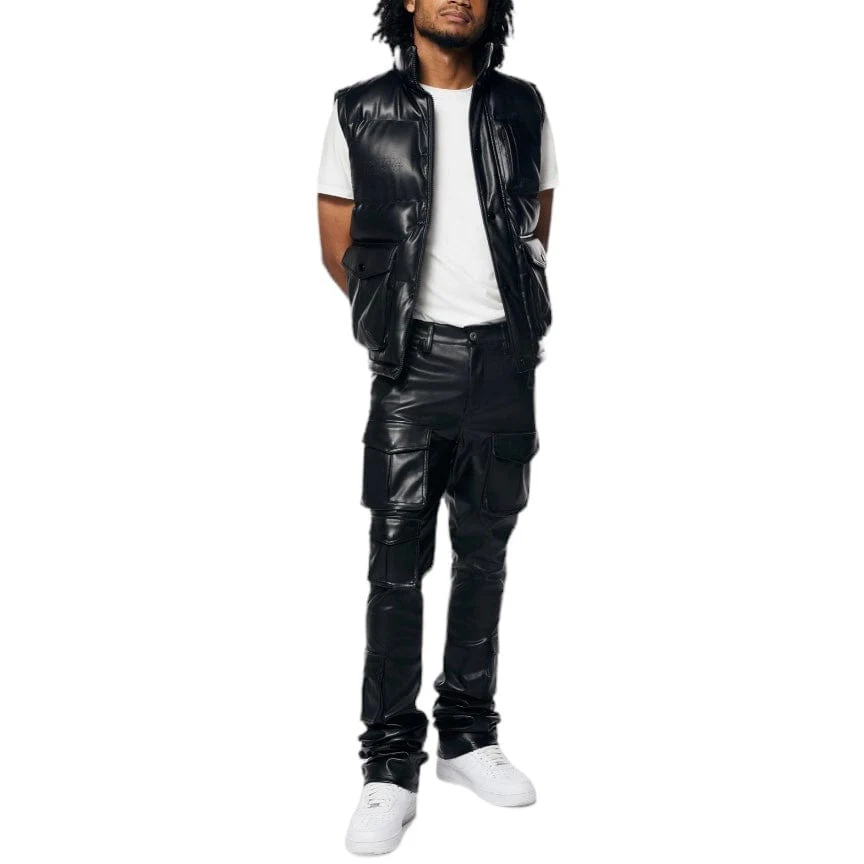 Smoke Rise Vegan Leather Stacked Utility Pants (Black) WP23685 - Image 6
