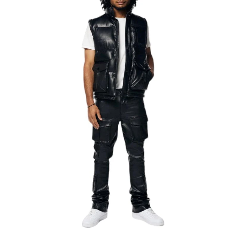 Smoke Rise Vegan Leather Stacked Utility Pants (Black) WP23685 - Image 7