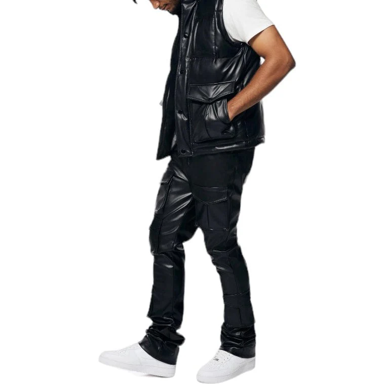 Smoke Rise Vegan Leather Stacked Utility Pants (Black) WP23685 - Image 8