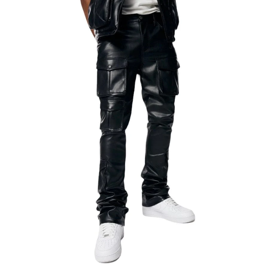 Smoke Rise Vegan Leather Stacked Utility Pants (Black) WP23685 - Image 9