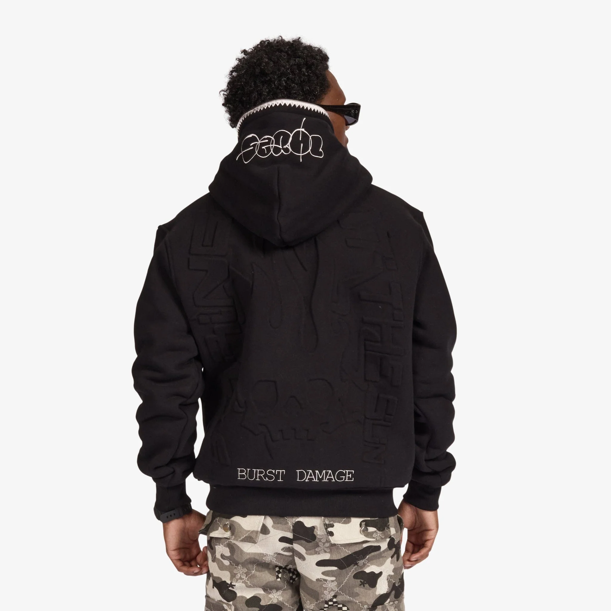 "Staring" Embossed Hoodie (black) - Image 2