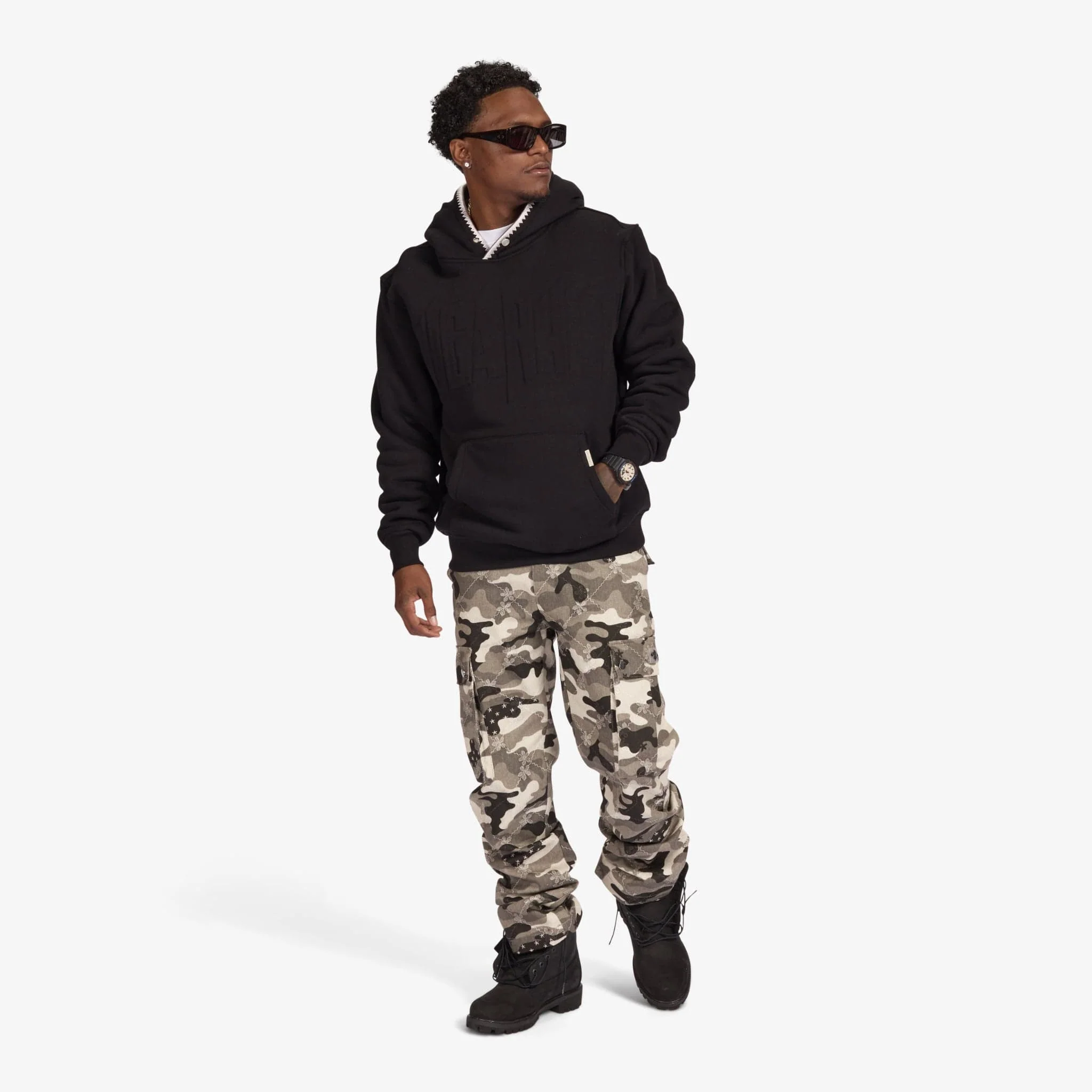 "Staring" Embossed Hoodie (black) - Image 4