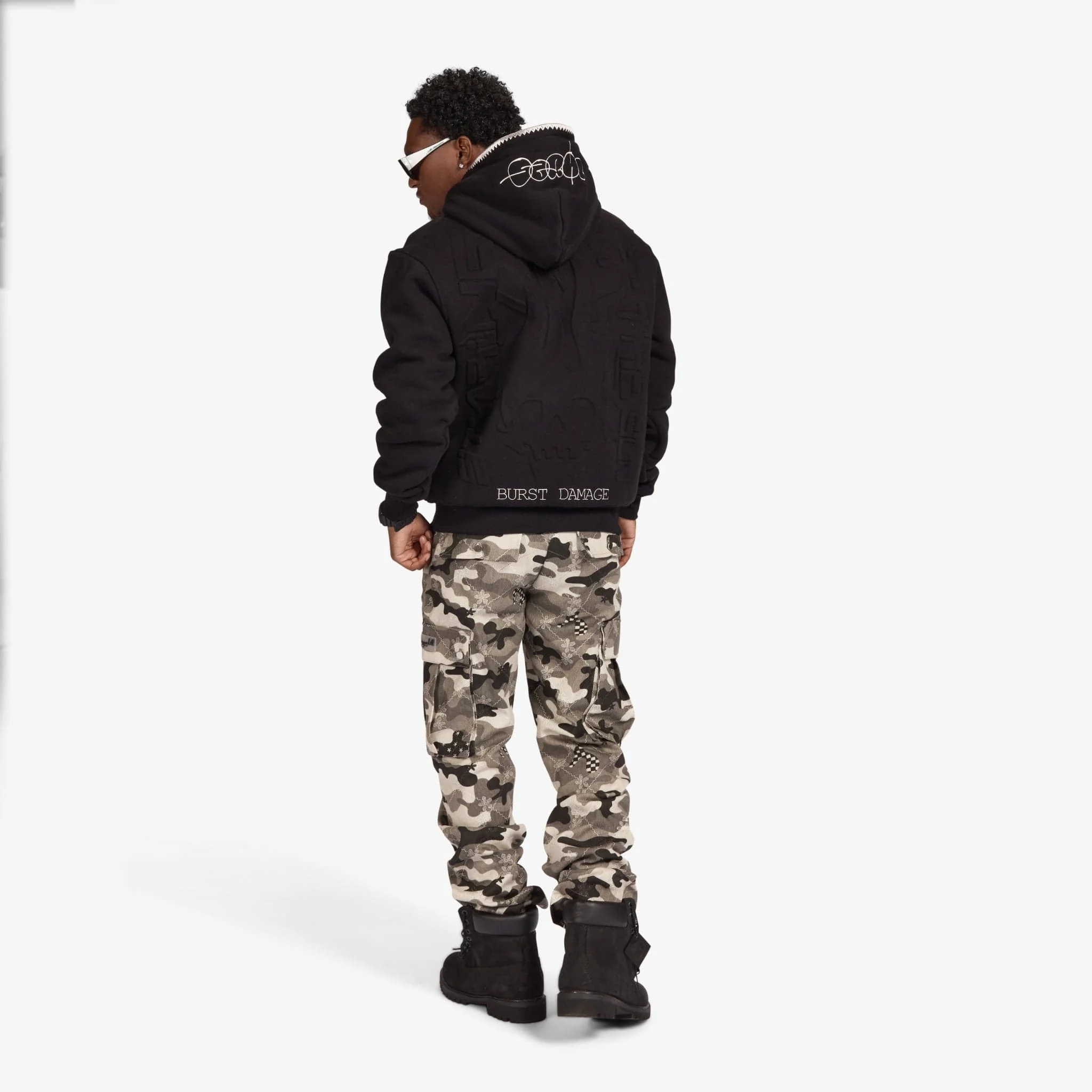 "Staring" Embossed Hoodie (black) - Image 5