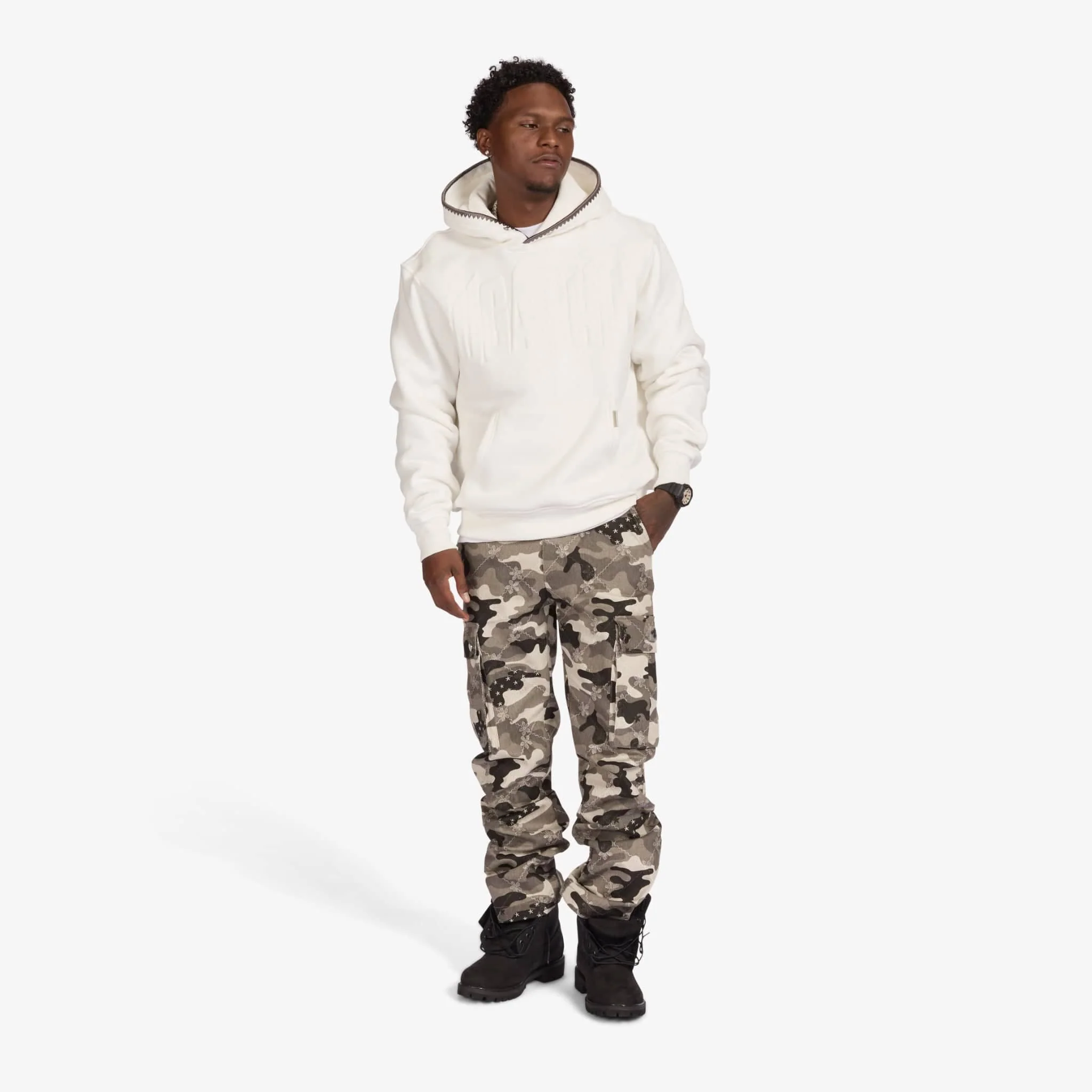 "Staring" Embossed Hoodie (white) - Image 2