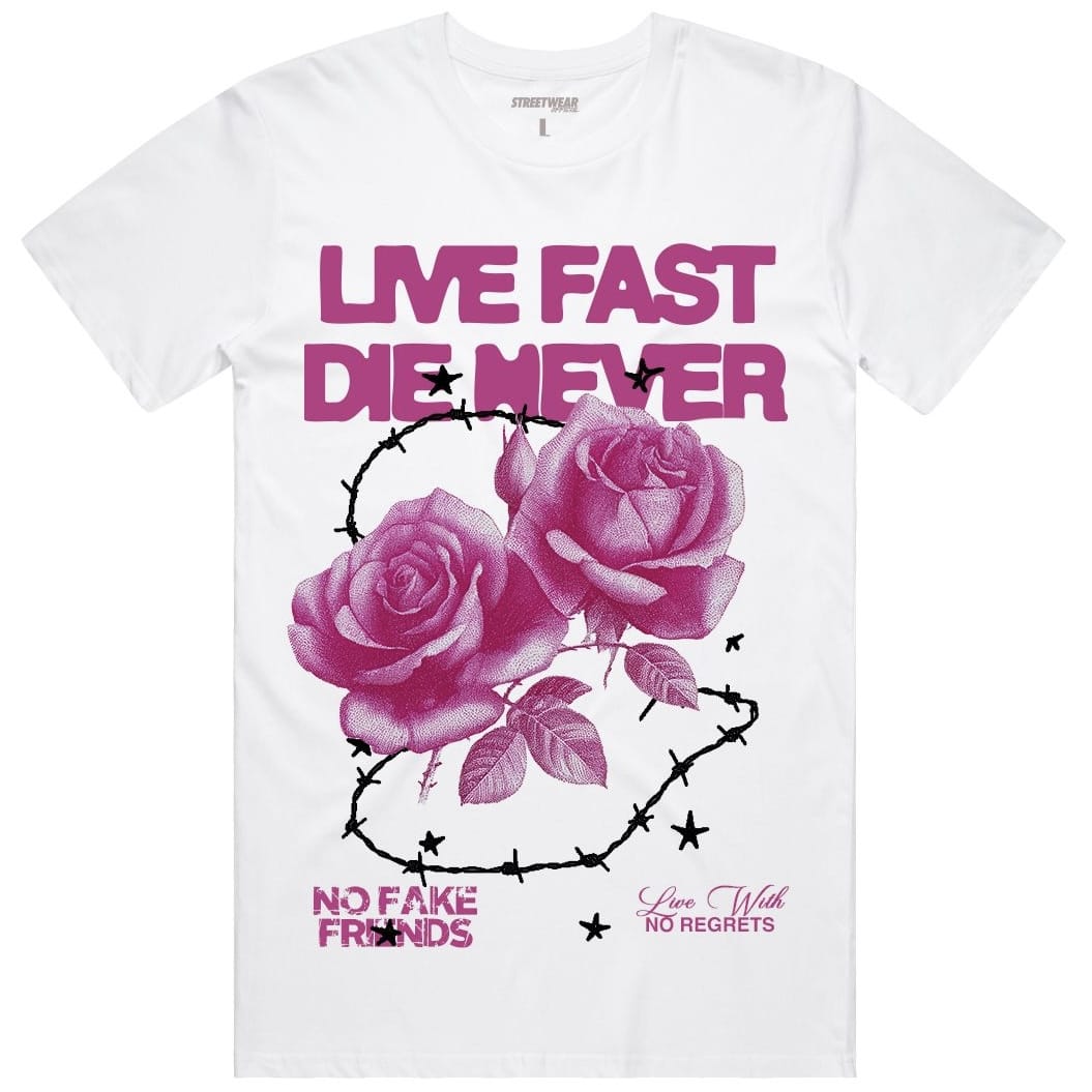 Streetwear Official Live Fast Rose Barb Tee (White)