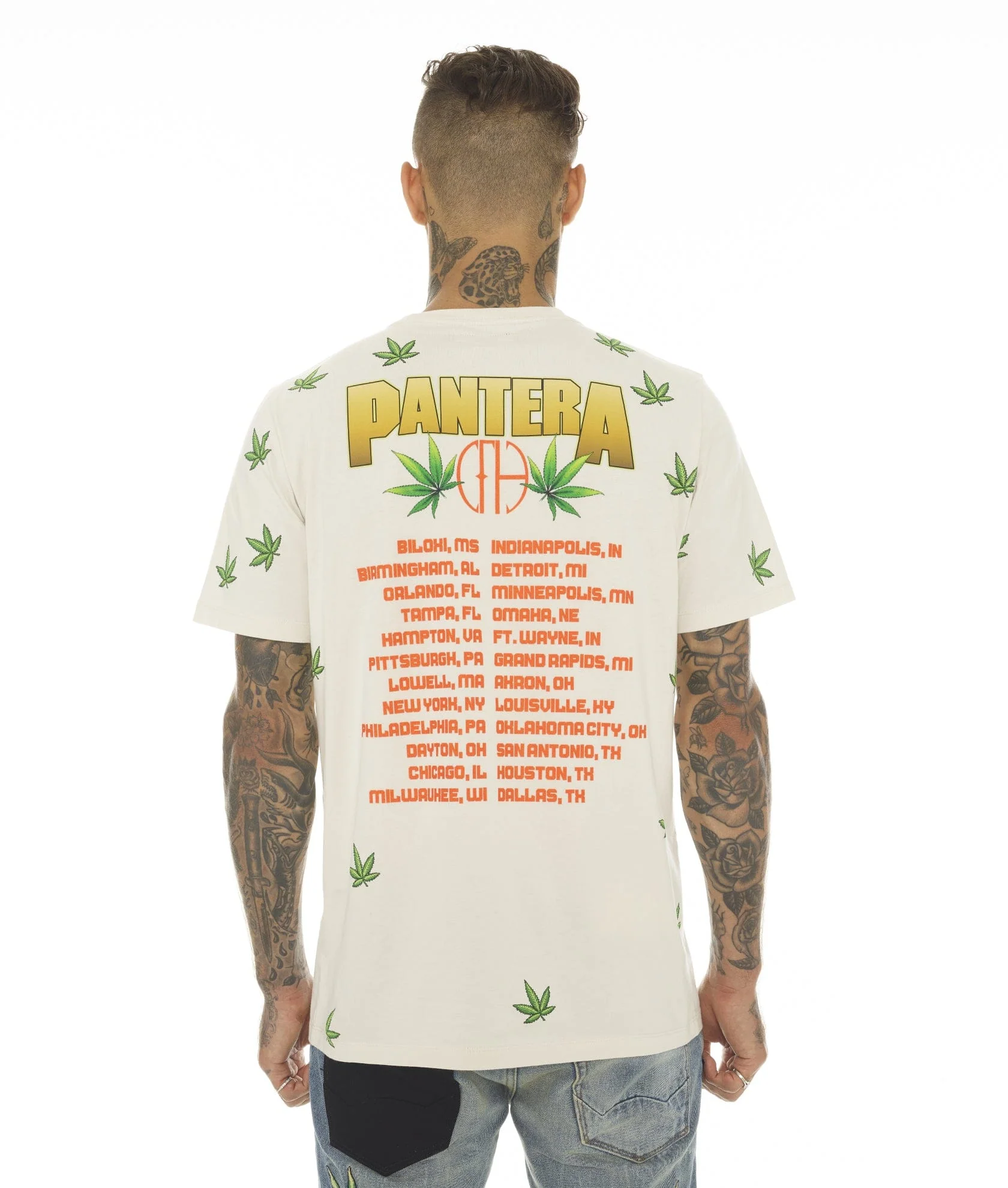 T-SHIRT SHORT SLEEVE CREW NECK TEE "PANTERA 420" IN CREAM - Image 2