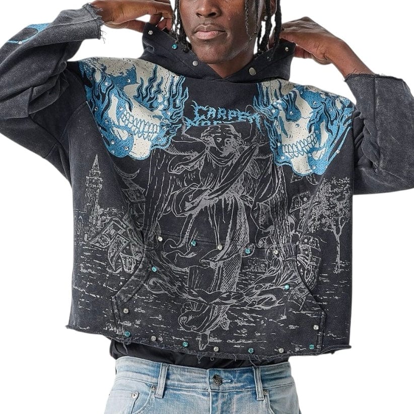 Taker Raw Edge Cropped French Terry Hoodie (Black) T5255 - Image 2