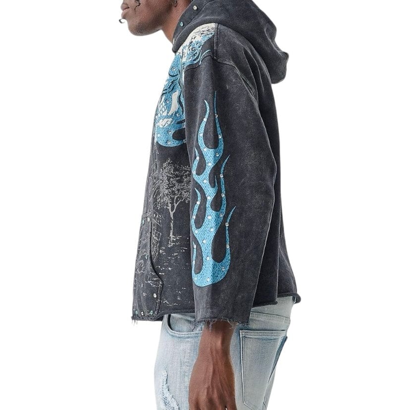 Taker Raw Edge Cropped French Terry Hoodie (Black) T5255 - Image 3