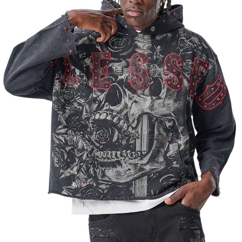 Taker Raw Edge Cropped French Terry Hoodie (Black) T5256 - Image 2