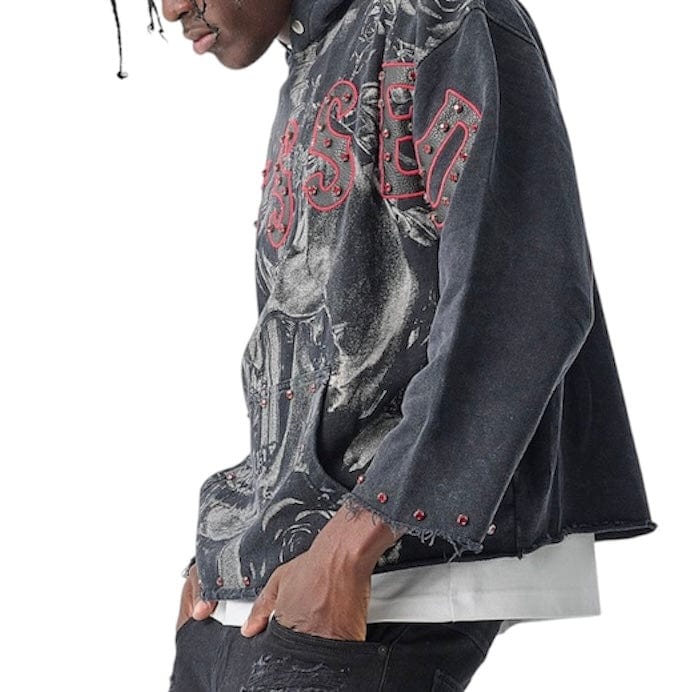 Taker Raw Edge Cropped French Terry Hoodie (Black) T5256 - Image 3