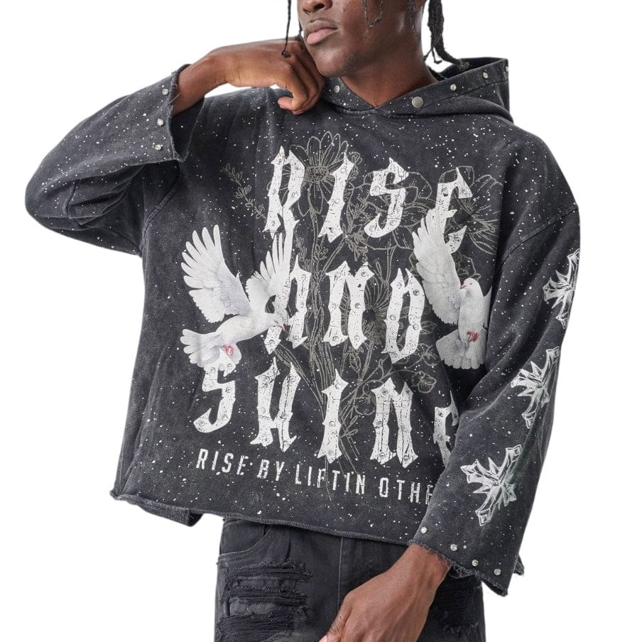 Taker Rise & Shine Raw-Edge Cropped French Terry Hoodie (Black) T5257 - Image 2