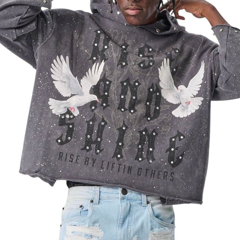 Taker Rise & Shine Raw-Edge Cropped French Terry Hoodie (Grey) T5257 - Image 2