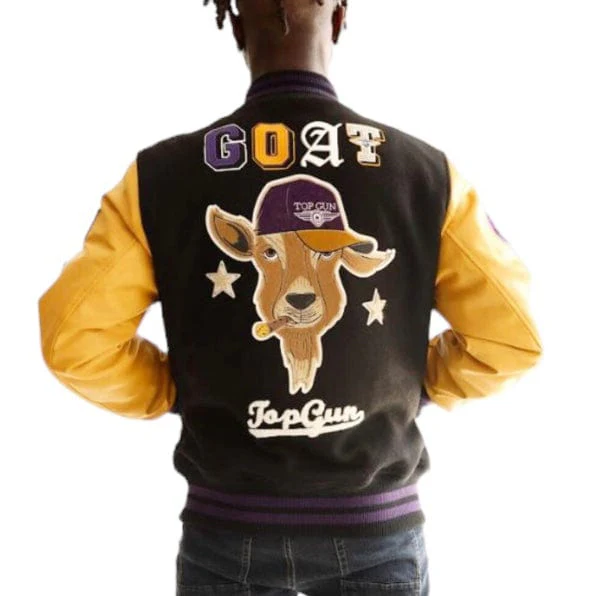 Top Gun "The Goat" Varsity Jacket (Black/Yellow) TGJ2349 - Image 2
