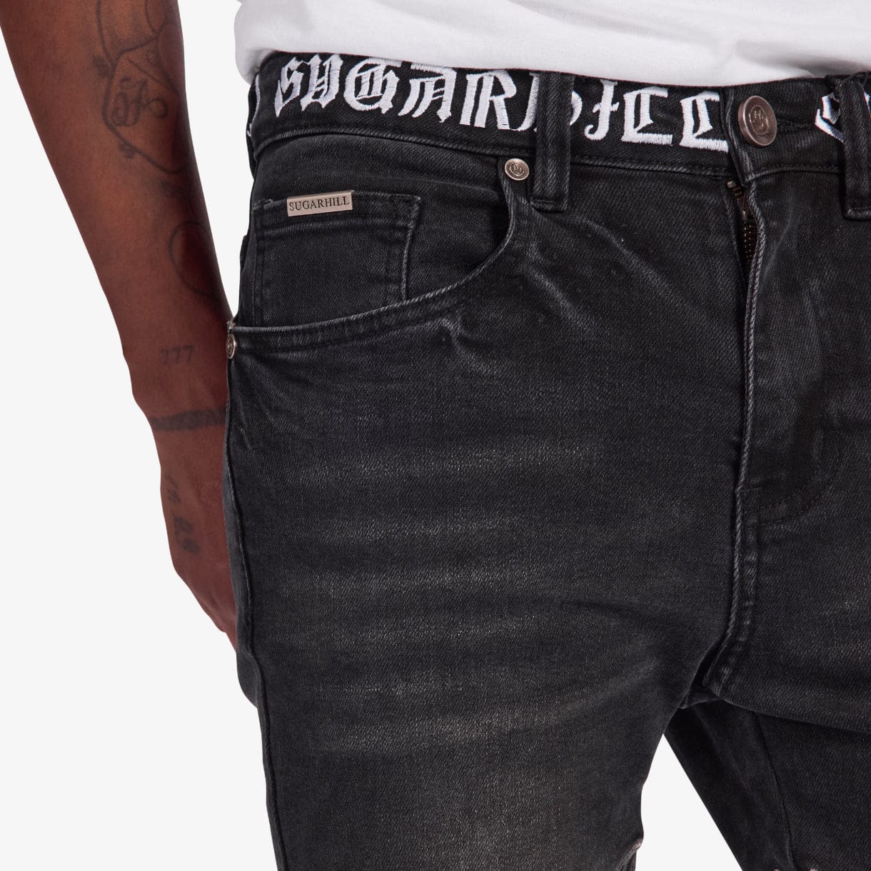 "Toxins" Stacked Jeans (black wash) - Image 5