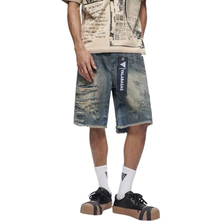 Valabasas Clipped Denim Shorts (Dirty Wash) VLBS-VSHS-1034 - Image 2