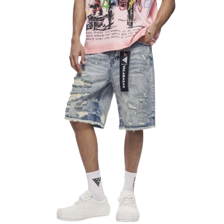 Valabasas Clipped Denim Shorts (Blue Wash) VLBS-VSH2-1034