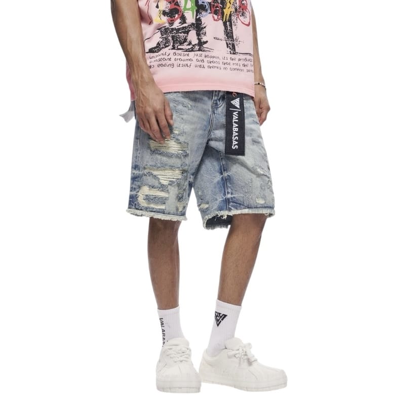 Valabasas Clipped Denim Shorts (Blue Wash) VLBS-VSH2-1034 - Image 2