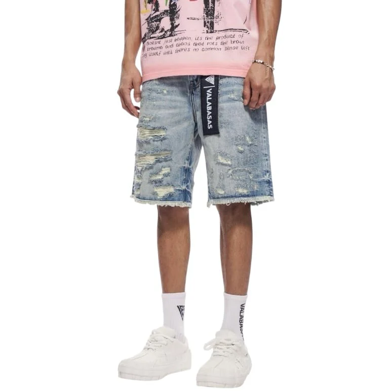 Valabasas Clipped Denim Shorts (Blue Wash) VLBS-VSH2-1034 - Image 3