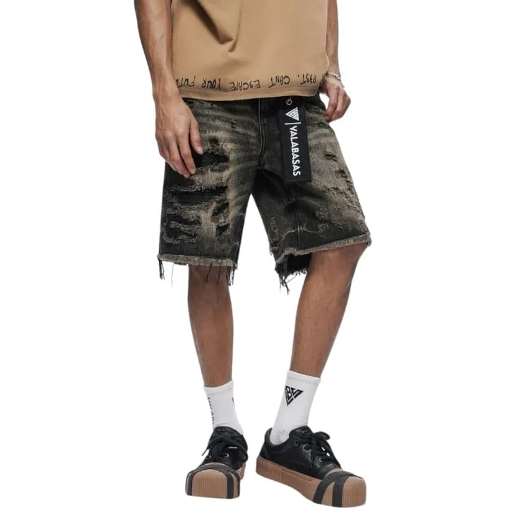 Valabasas Clipped Denim Shorts (Grey Wash) VLBS-VSH2-1034