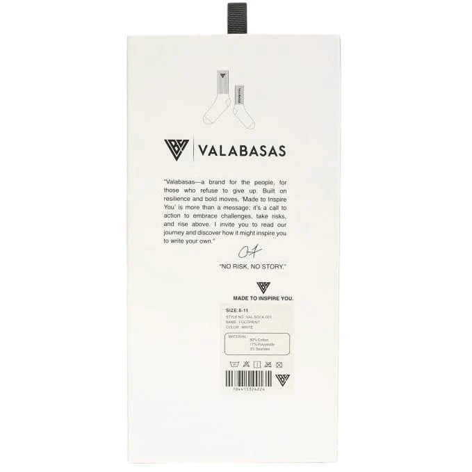 Valabasas Footprint Socks (White) VAL-SOCK-001 - Image 6
