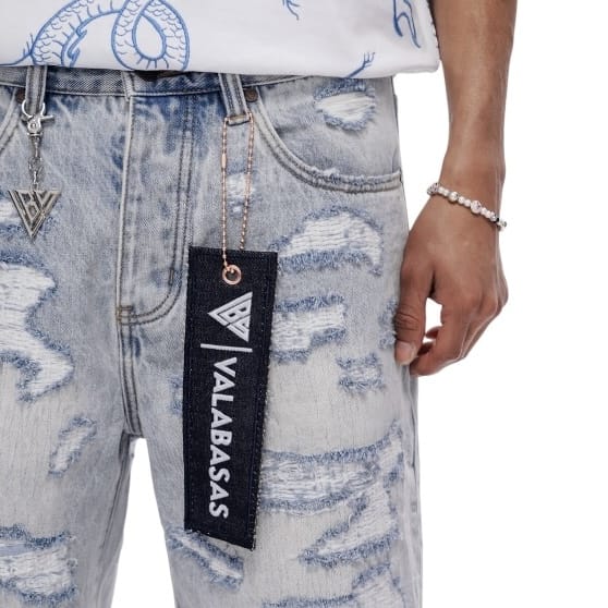 Valabasas Incise Denim Shorts (Light Blue Wash) VLBS-VSH1-1009 - Image 6
