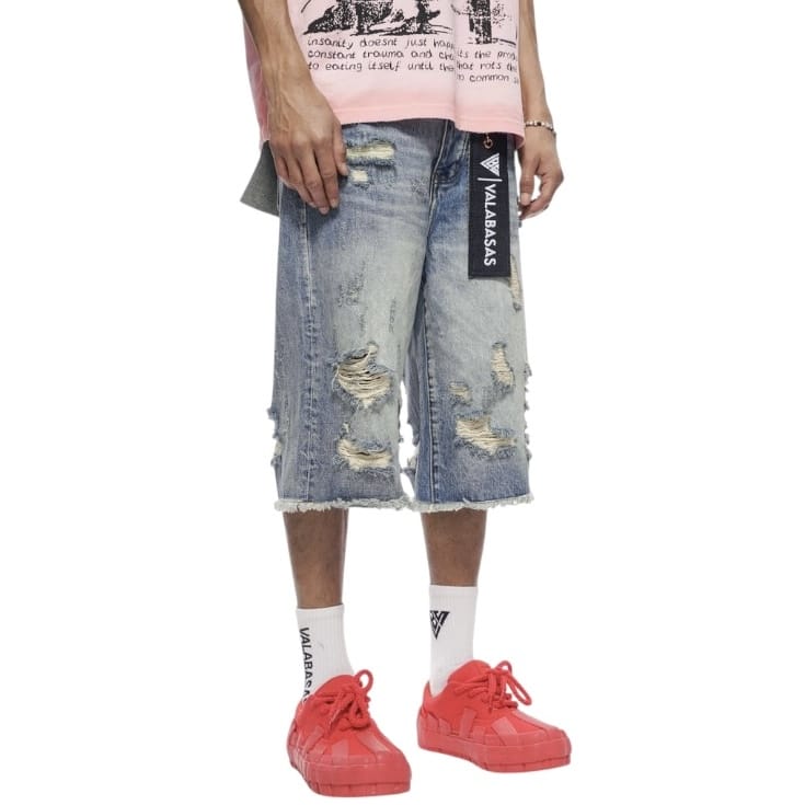 Valabasas Snapped Baggy Denim Shorts (Blue Washed) VLBS-VSH1-1002 - Image 2