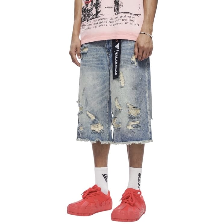 Valabasas Snapped Baggy Denim Shorts (Blue Washed) VLBS-VSH1-1002 - Image 3