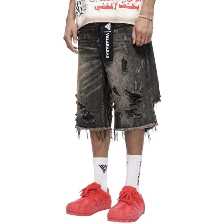 Valabasas Snapped Baggy Denim Shorts (Grey Washed) VLBS-VSH1-1002 - Image 3
