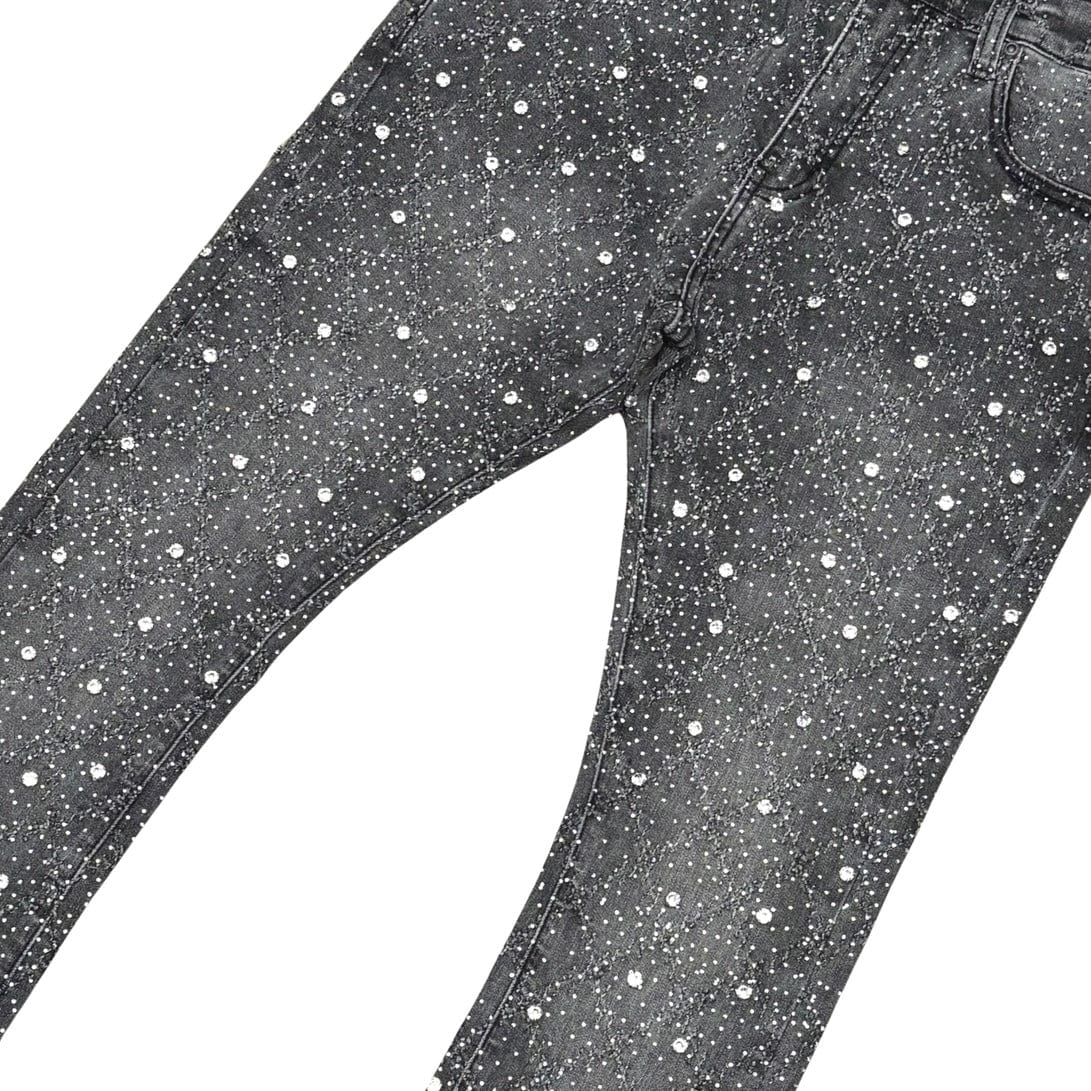 Vicious Denim Embellish Rhinestone Flare Denim (Grey) VC510 - Image 2