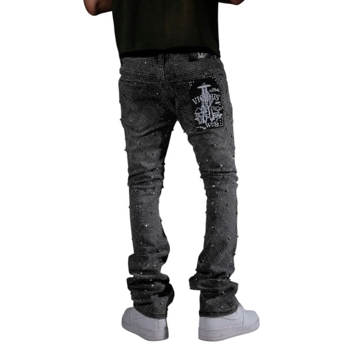 Vicious Denim Embellish Rhinestone Flare Denim (Grey) VC510 - Image 3