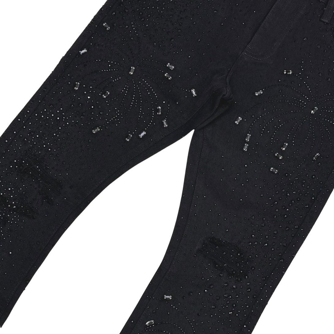 Vicious Denim Embellished Rhinestone Flared Denim (Black) VC951 - Image 2