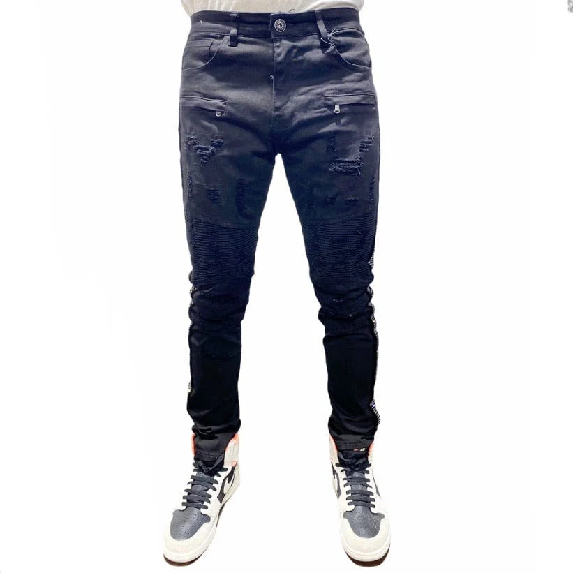Waimea Rhinestone Side Tape Denim Jeans (Black) M4935TA - Image 2