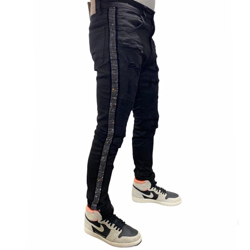 Waimea Rhinestone Side Tape Denim Jeans (Black) M4935TA - Image 3