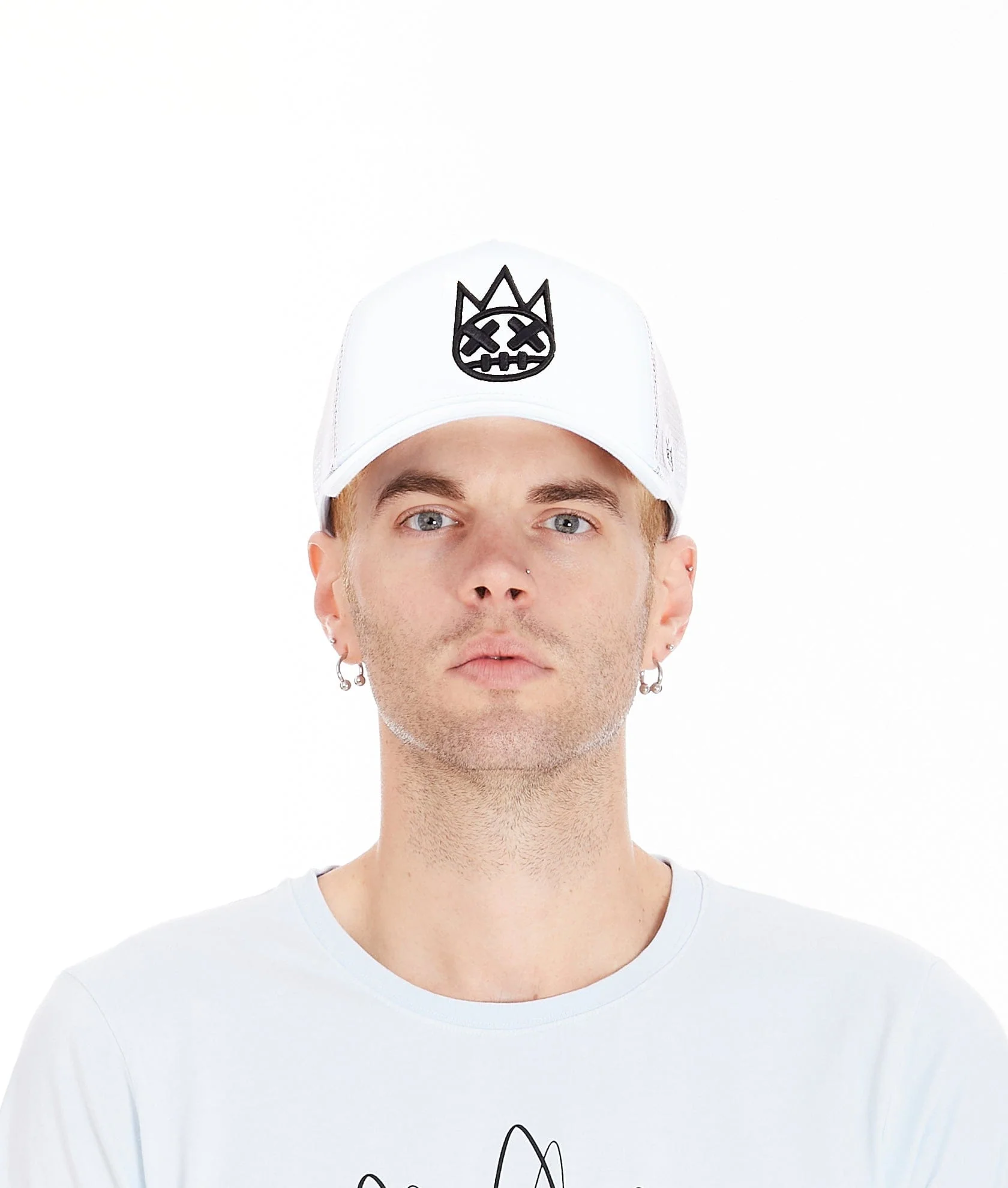 White Trucker Hat – Mesh Back, Curved Visor Cap - Image 2