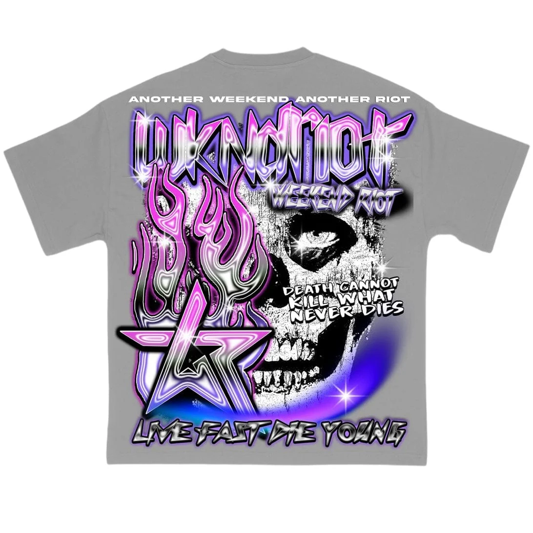 Wknd Riot Live Fast Die Young Tee (Grey) - Image 2