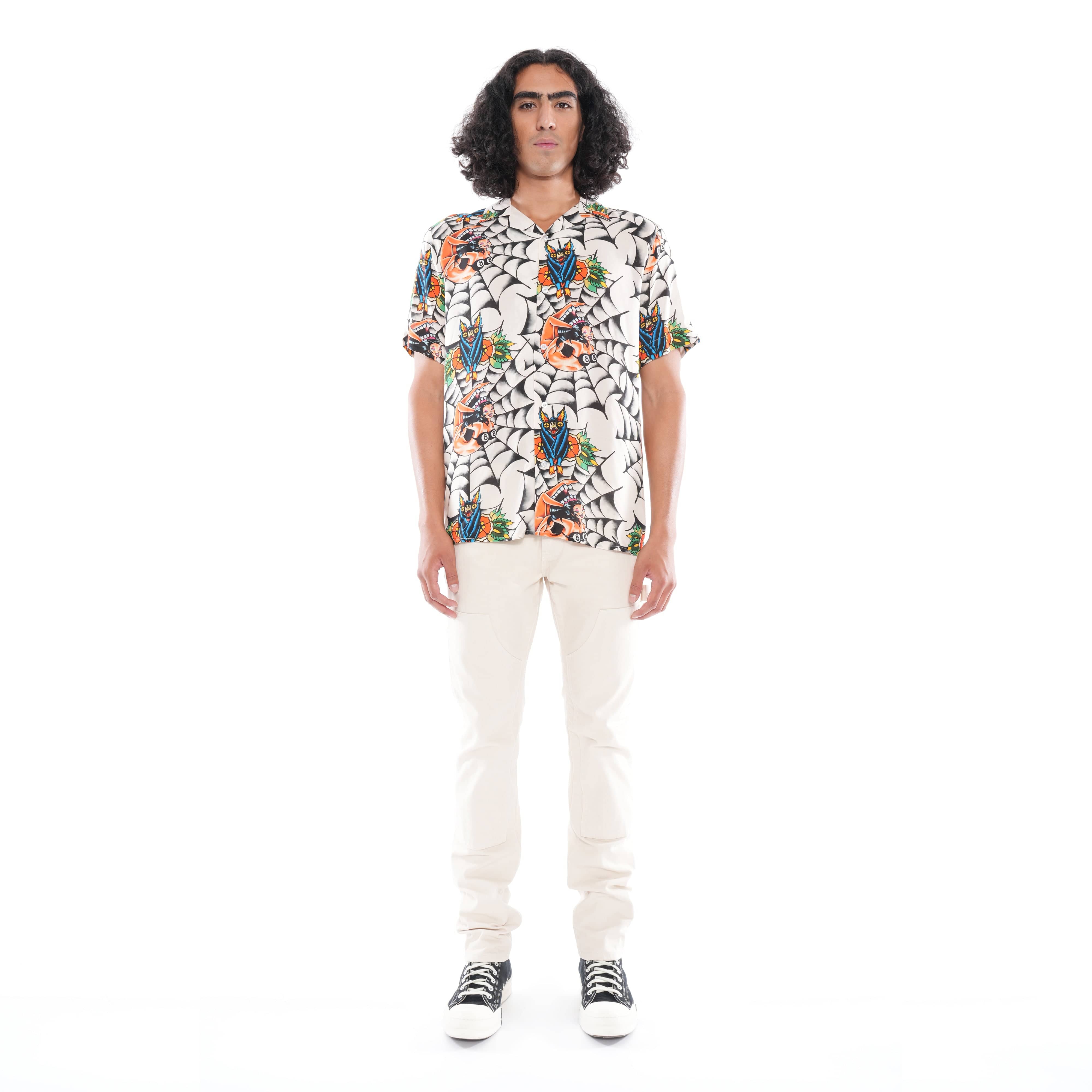 YAKUZA SHORT SLEEVE WOVEN SHIRT IN CREAM - Image 3