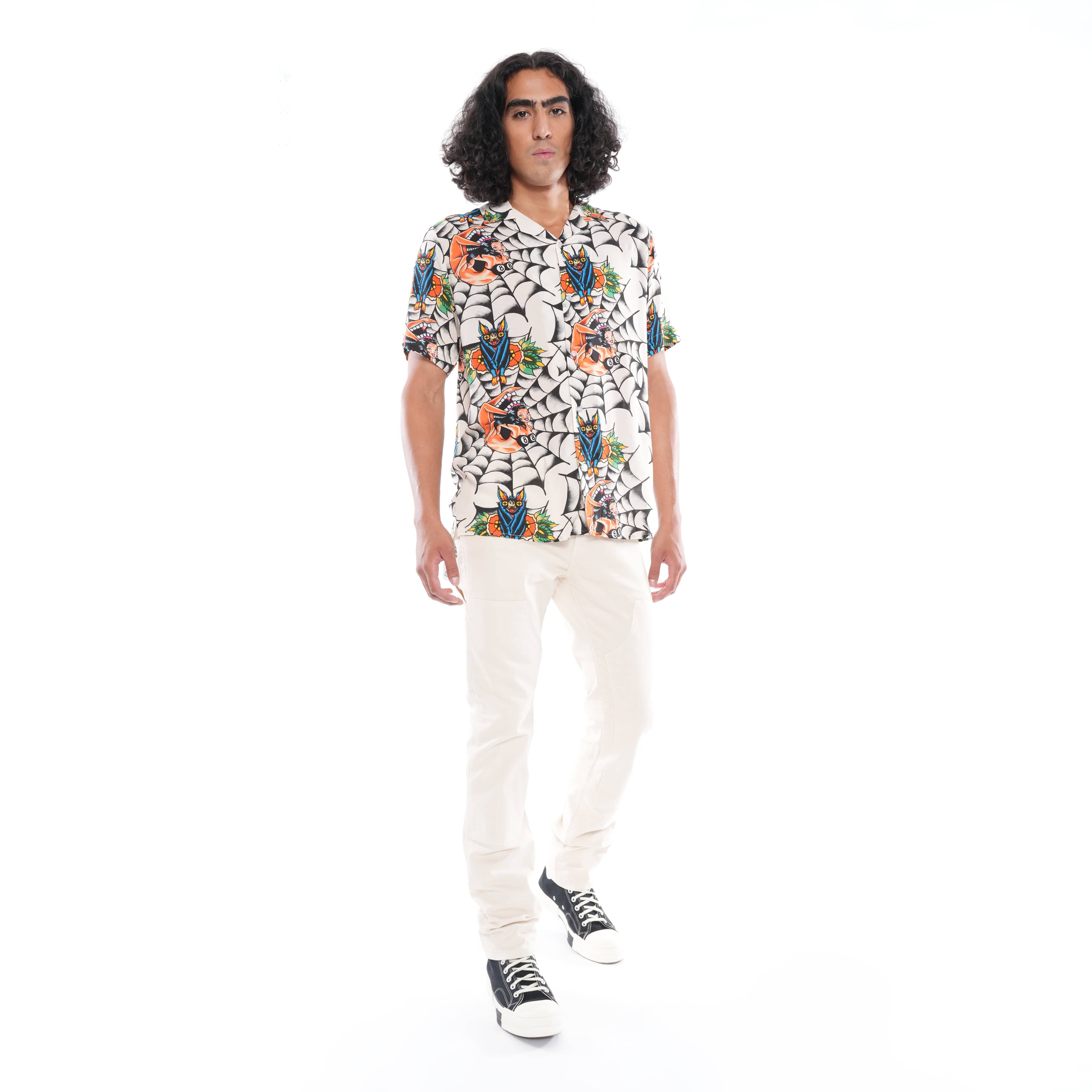 YAKUZA SHORT SLEEVE WOVEN SHIRT IN CREAM - Image 4