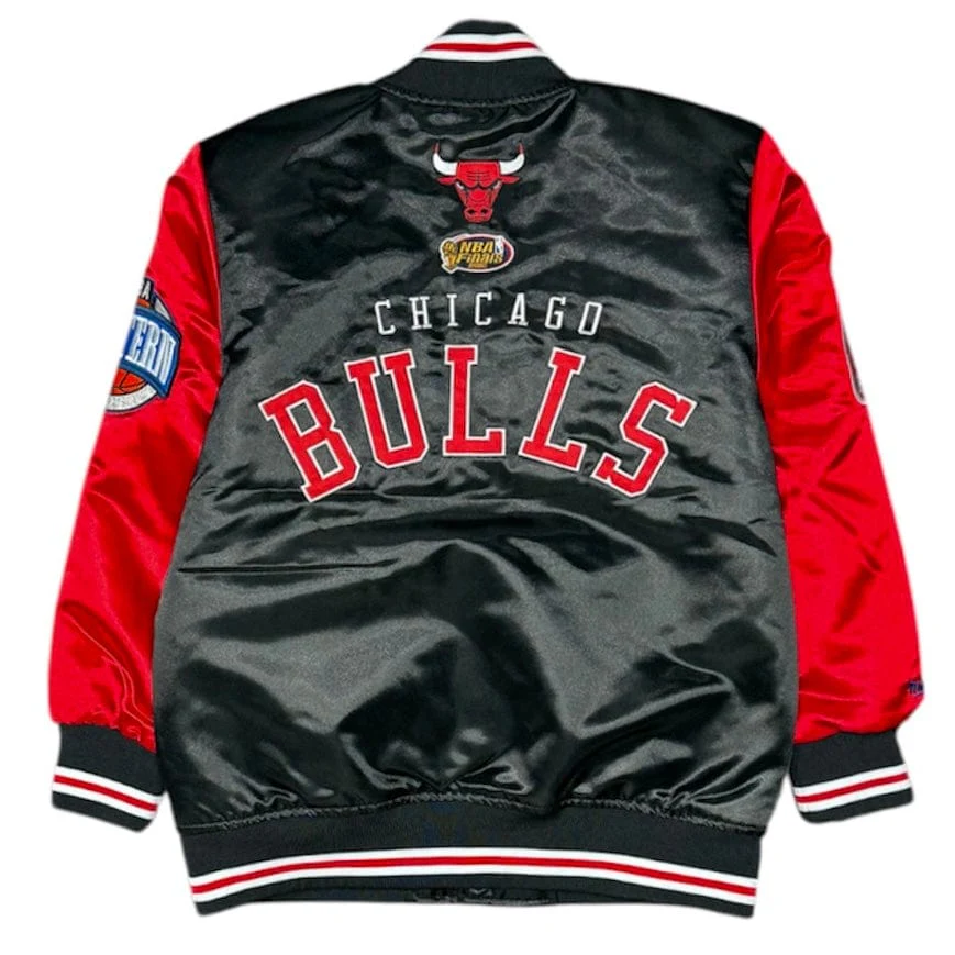 Youth Mitchell & Ness Chicago Bulls Primetime Satin Jacket (Black/Red) - Image 2